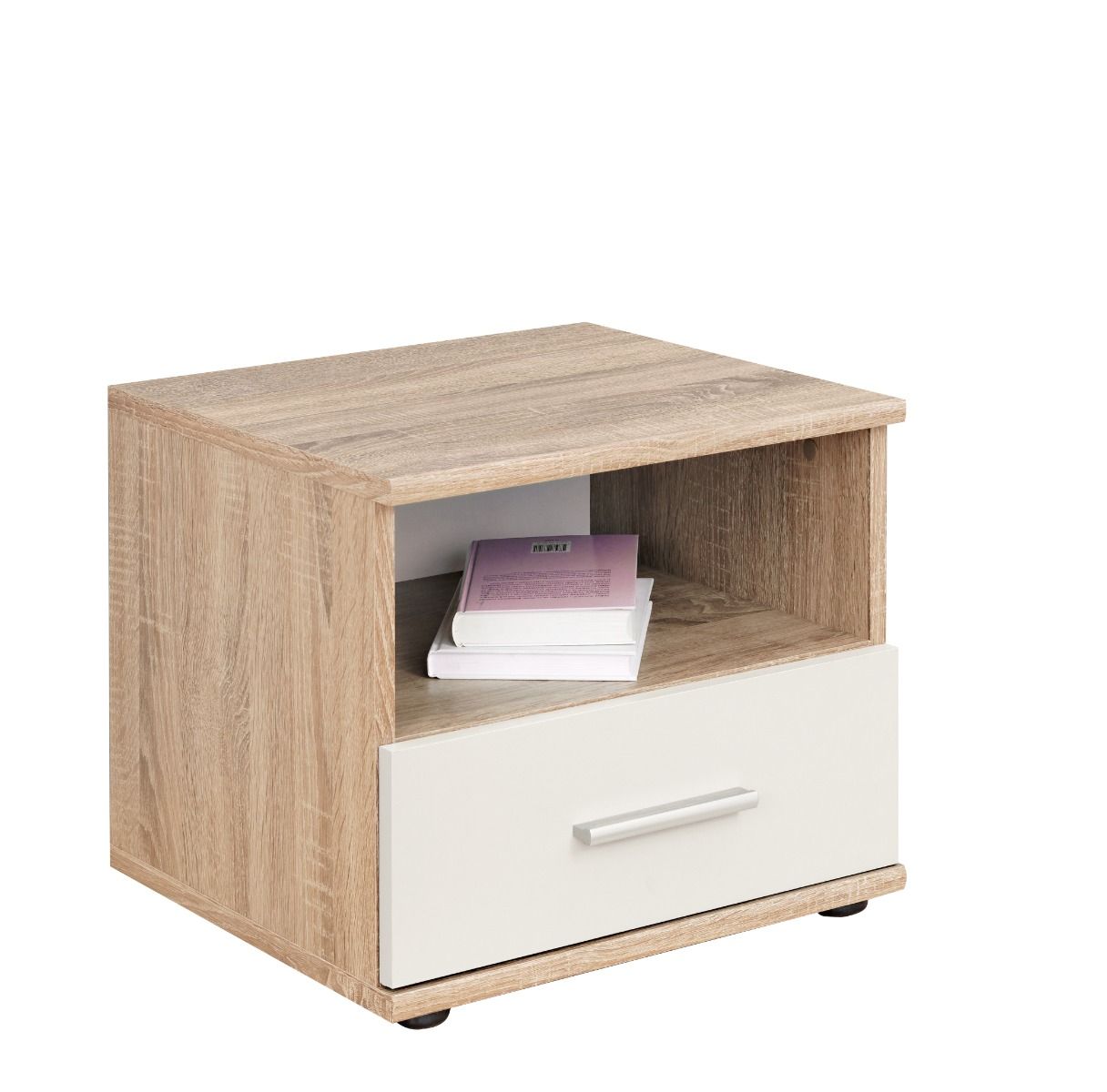 Bedside Table - POKI Nightstand White Matt and Oak Sonoma 45cm