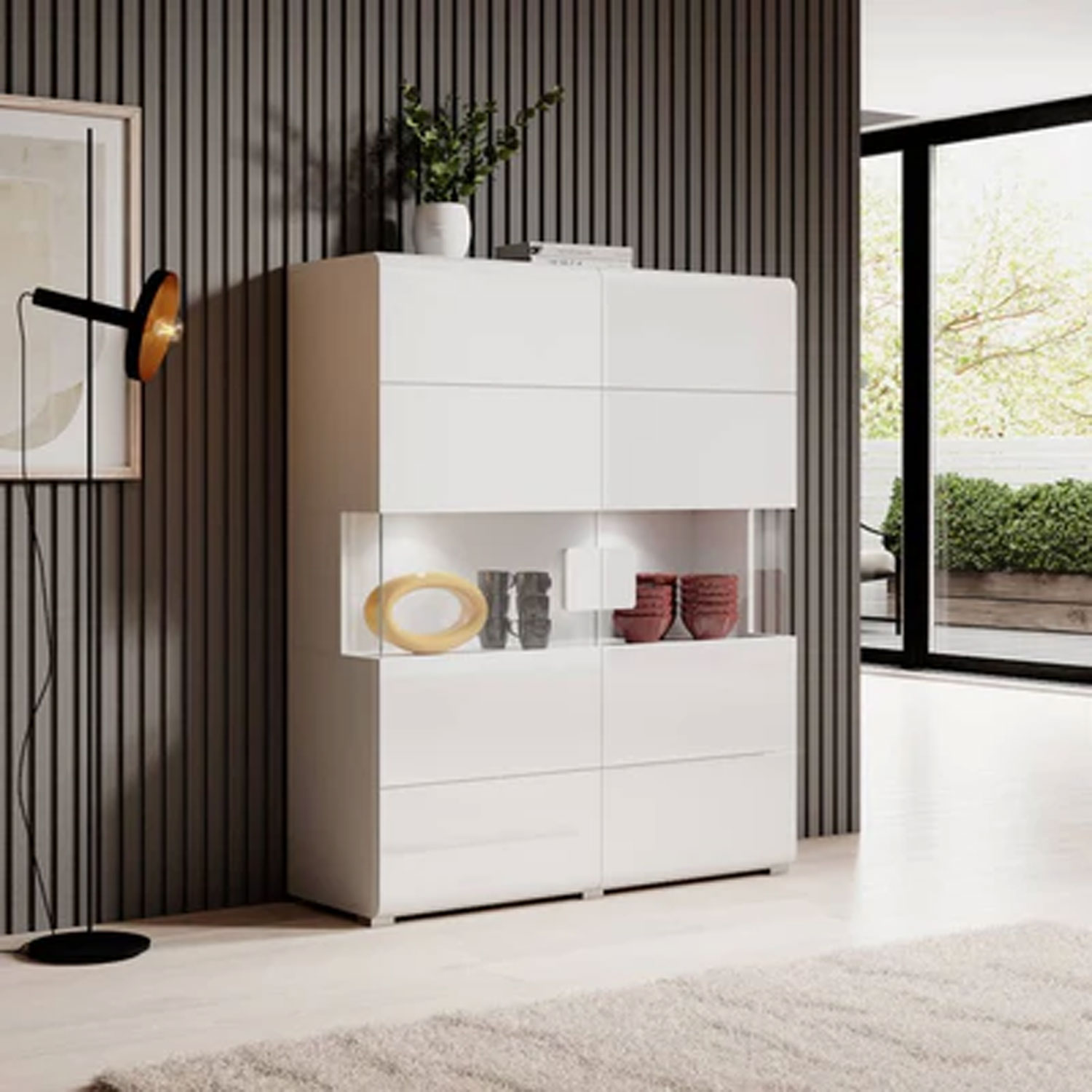 Echo Eden Sideboard with Partially Glassed Doors - White