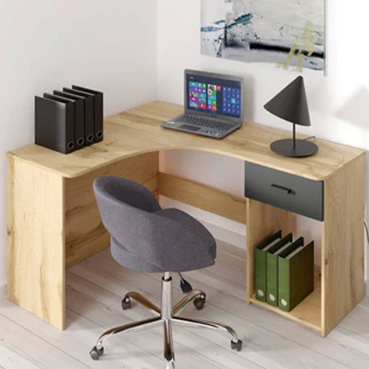 Cynosure Crest Corner Desk with 1 Drawer - Oak