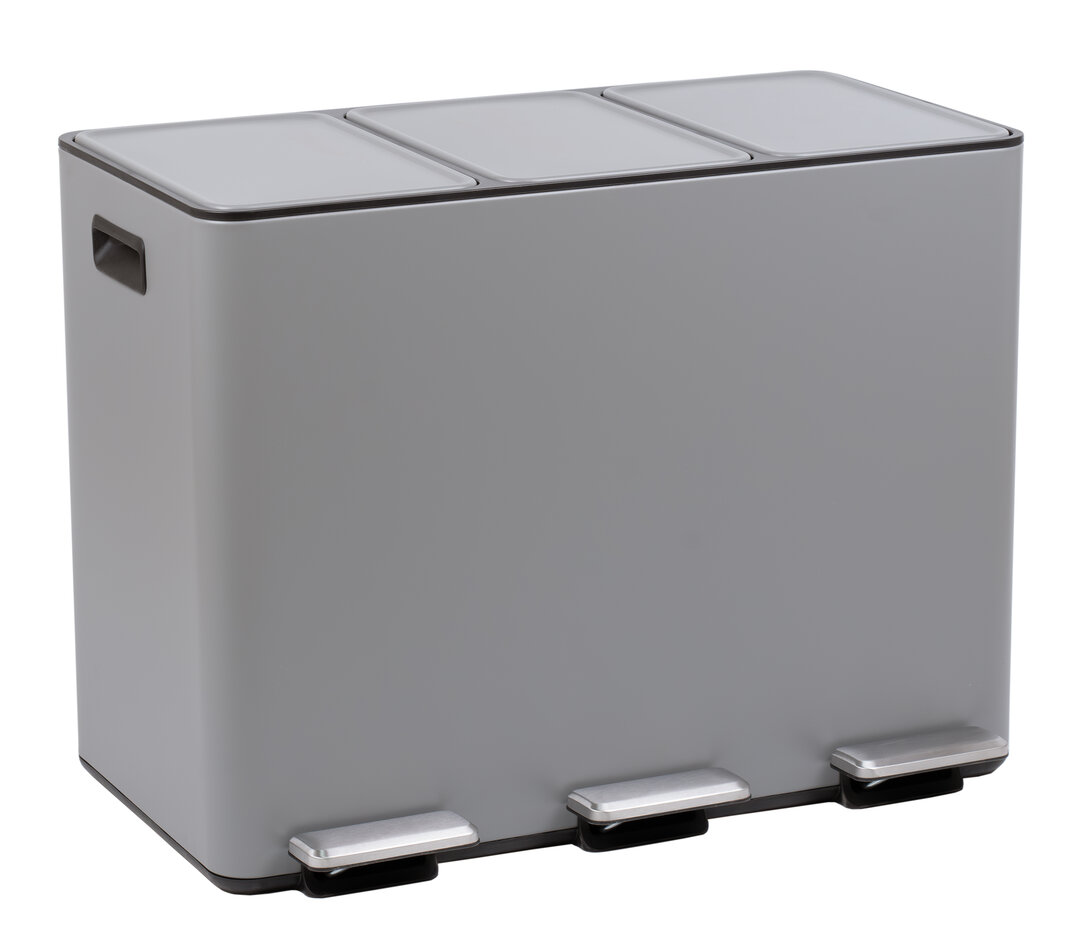 ALTHORIN 3 Compartment Recycle Rubbish Bin 45L - Grey