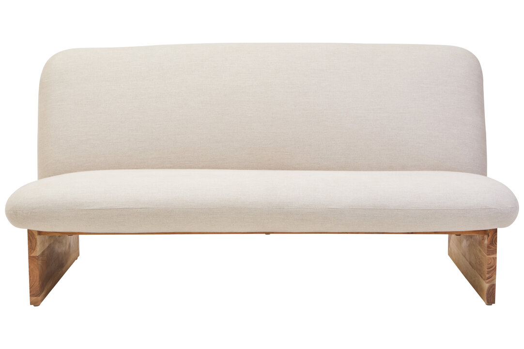 NORVELLIN Linen 2 Seater Armless Sofa with Wooden Base - Cream