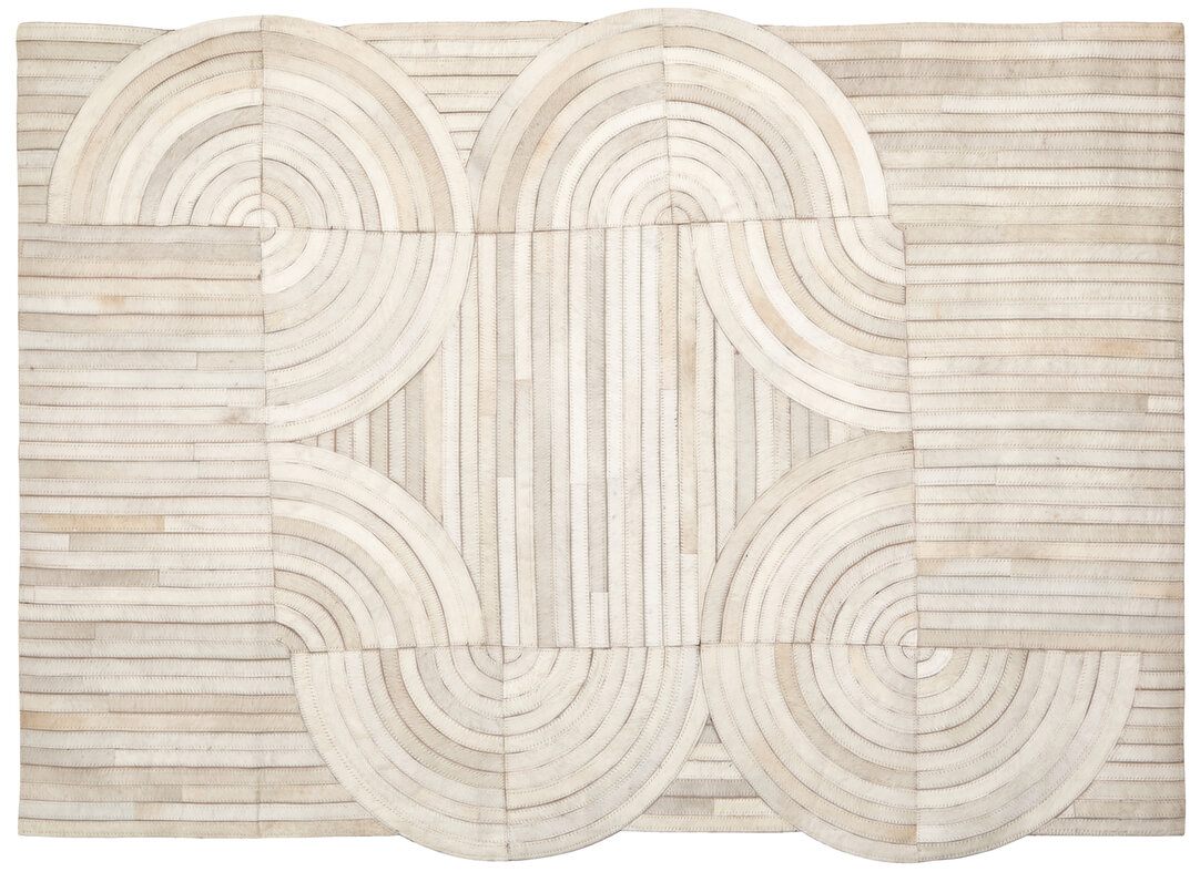 ALDWRETH Small Natural Hair On Leather Rug - Cream