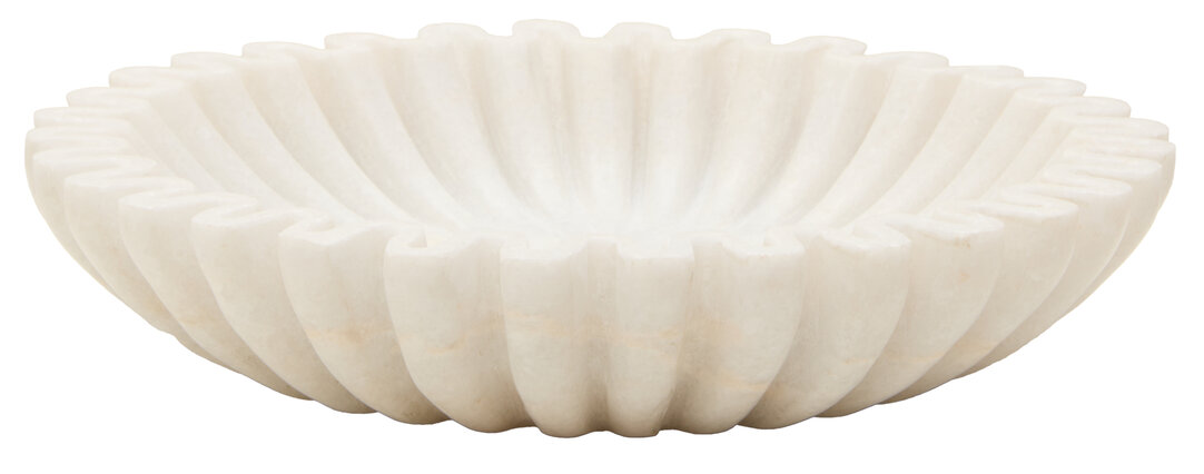 FENWRETH Small Fluted Marble Decorative Bowl - White