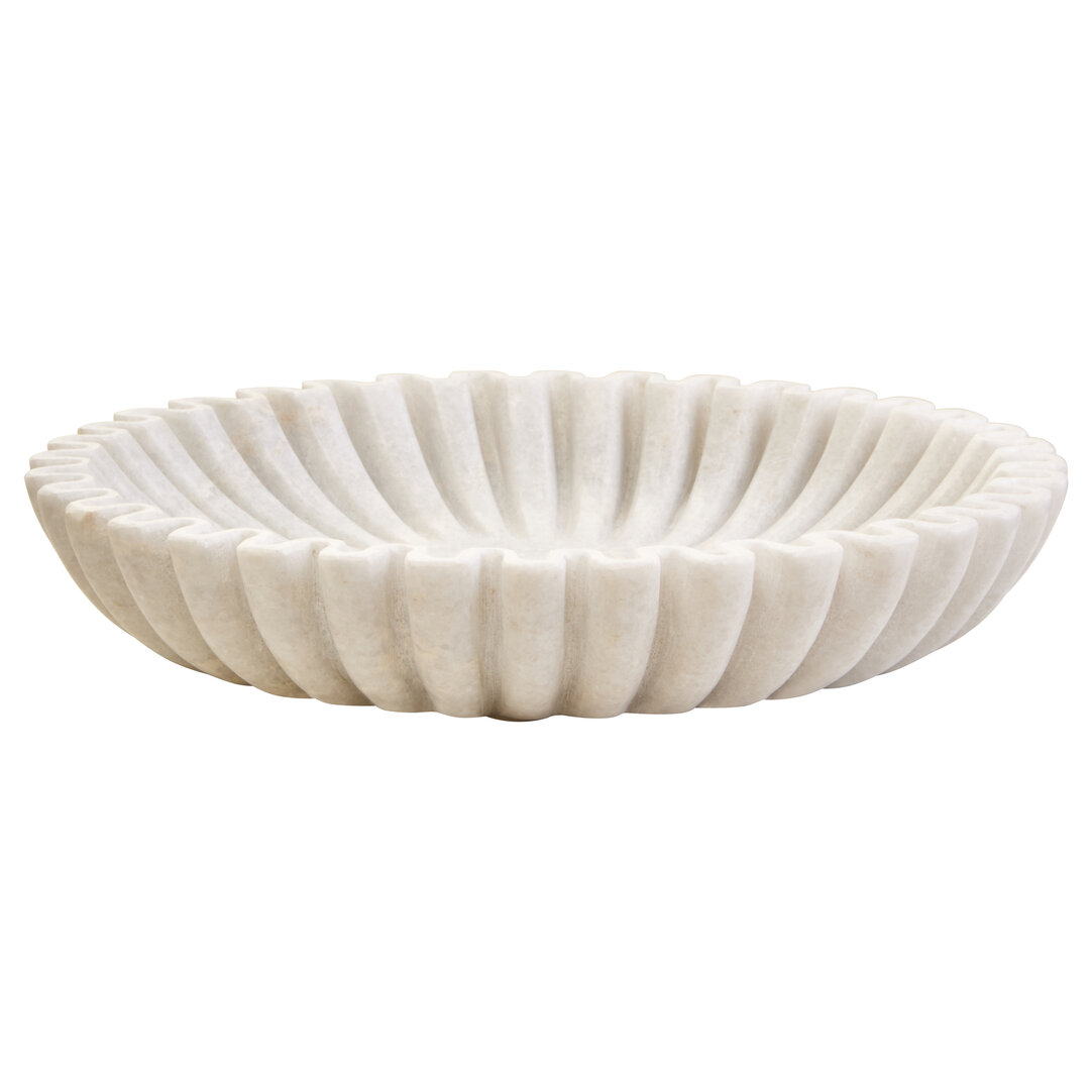 FENWRETH Large Fluted Marble Decorative Bowl - White