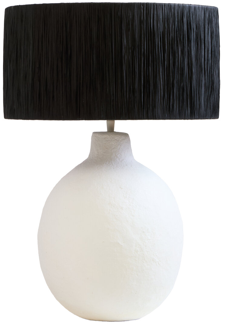 KELMORA Mache Table Lamp With Black Raffia Shade - Black and White