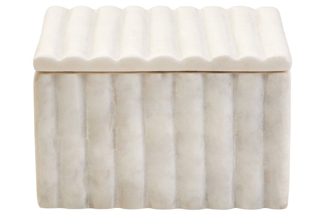 FENWRETH Decorative Square Fluted Marble Box - White