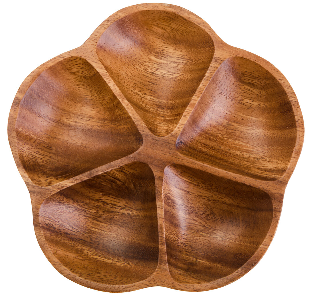 BRAVELYN Five Section Flower Wooden Serving Tray - Brown