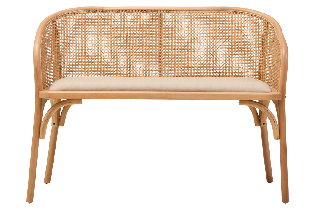 MORWYNNE Fabric with Wooden Base Rattan Garden Bench - Light Oak