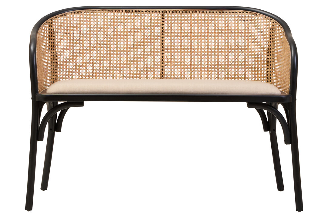 MORWYNNE Fabric with Wooden Base Rattan Garden Bench - Black