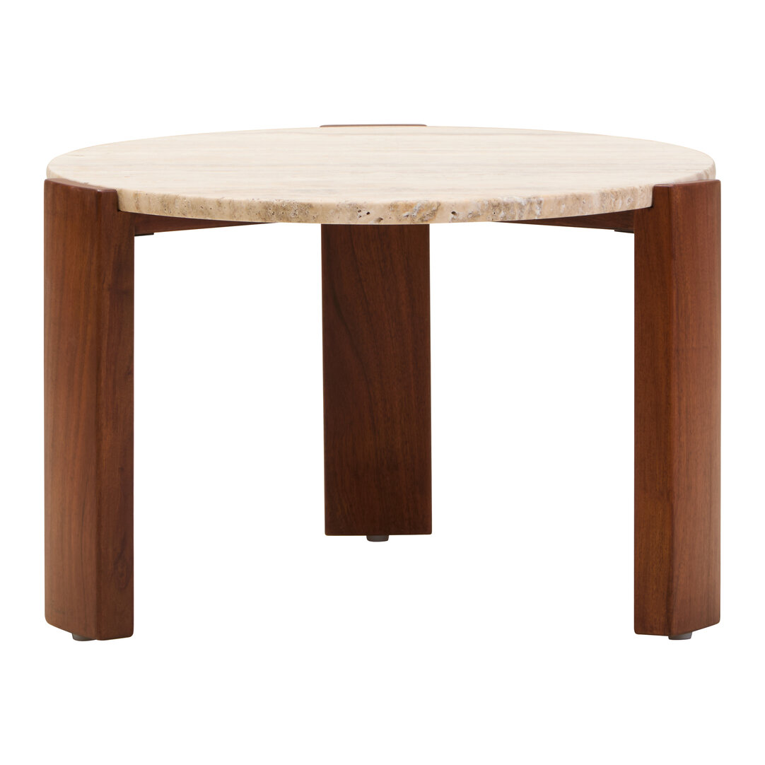 ZERVORA Round Marble Top Coffee Table - Cream and Dark Oak