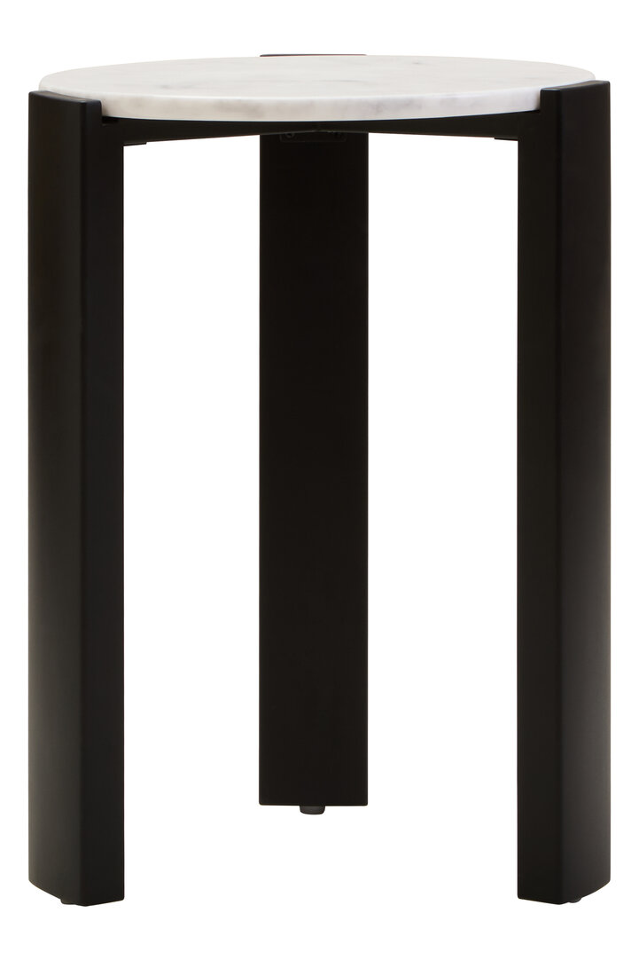 ZERVORA Round Marble Top Wooden Side Table - Black and White