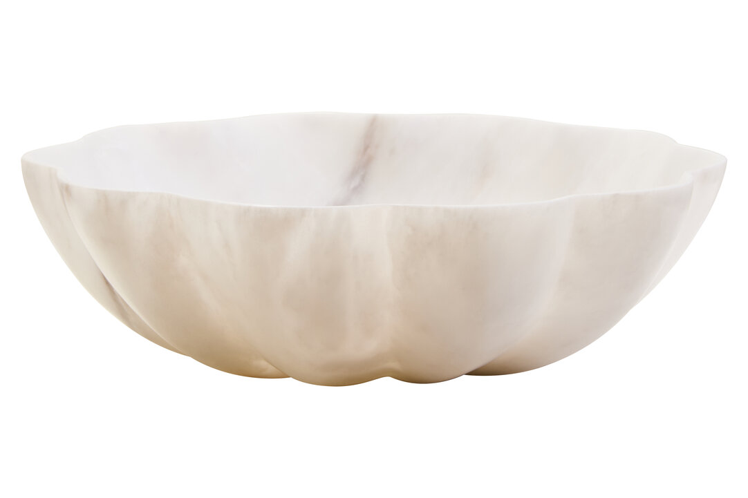 HAVERLYN Medium Marble Scalloped Decorative Bowl - White
