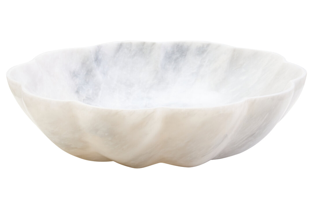 HAVERLYN Large Marble Scalloped Decorative Bowl - White