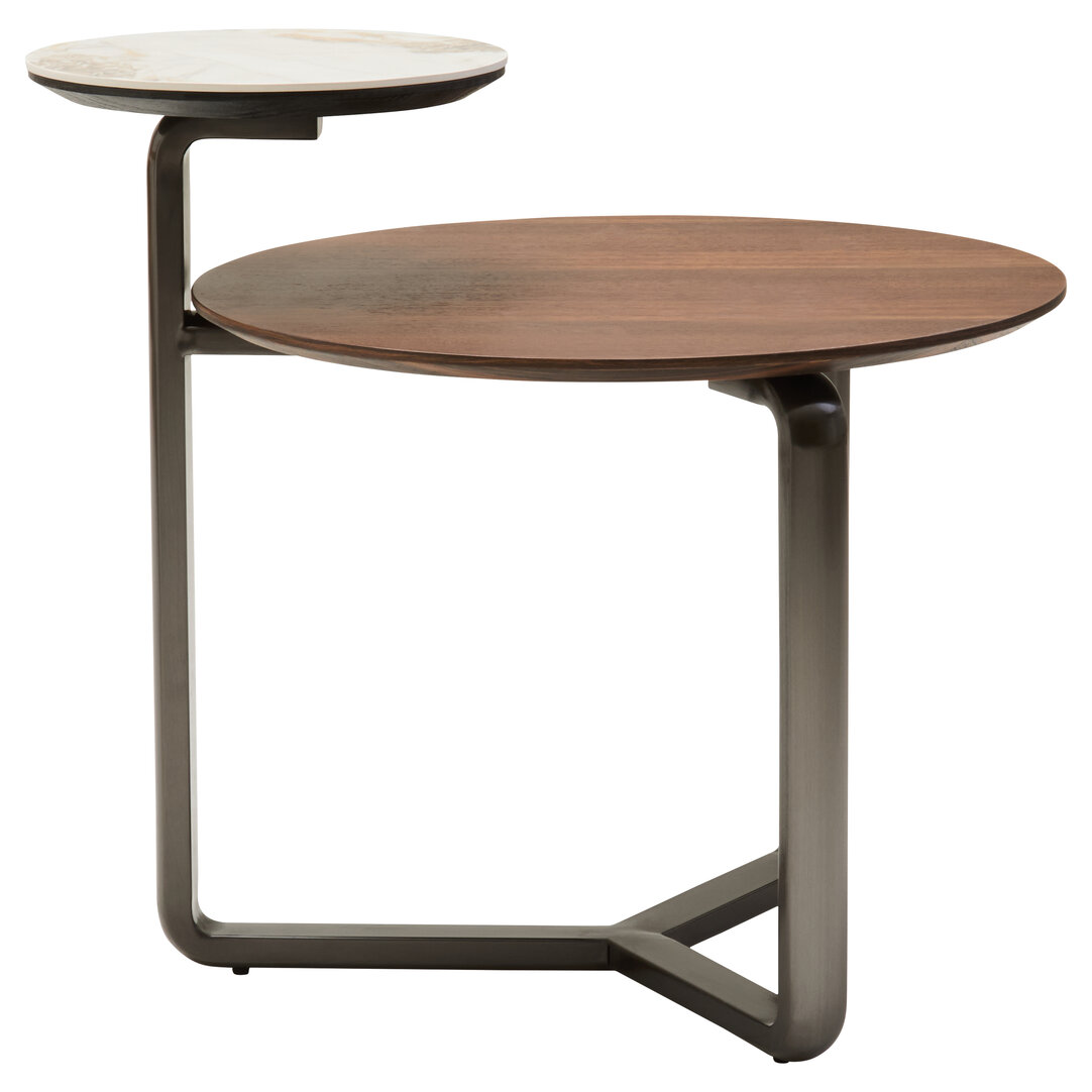 MARVESSAN 2 Tier Round Veneer and Ceramic Coffee Table - Brown
