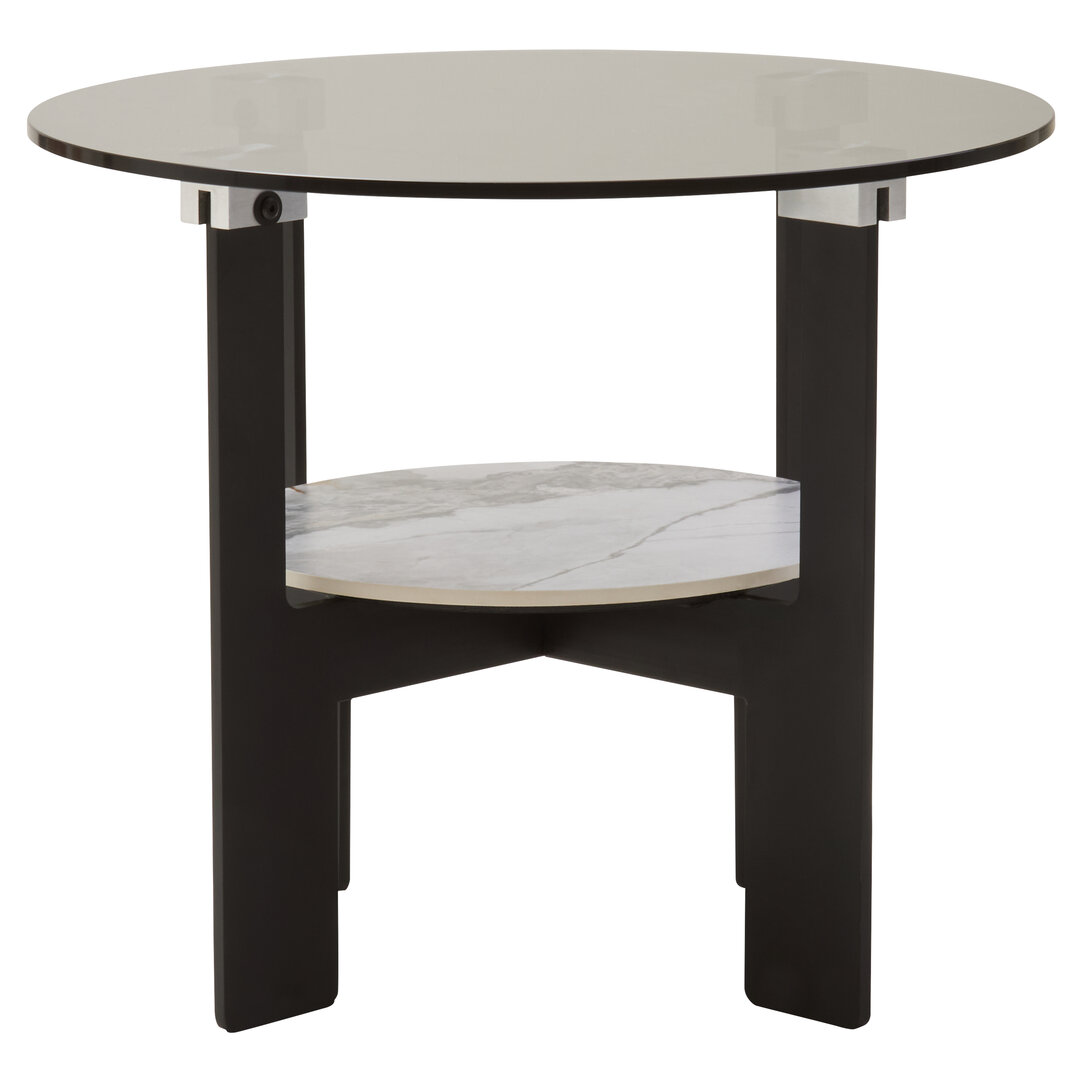 MARVESSAN Small Round Glass and Ceramic Coffee Table - Grey
