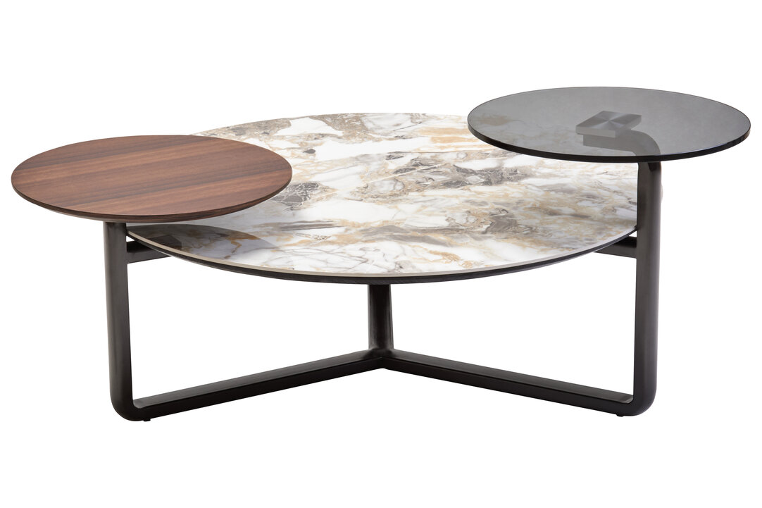 MARVESSAN 3 Tier Round Ceramic Marble Effect Coffee Table - Multi Colour
