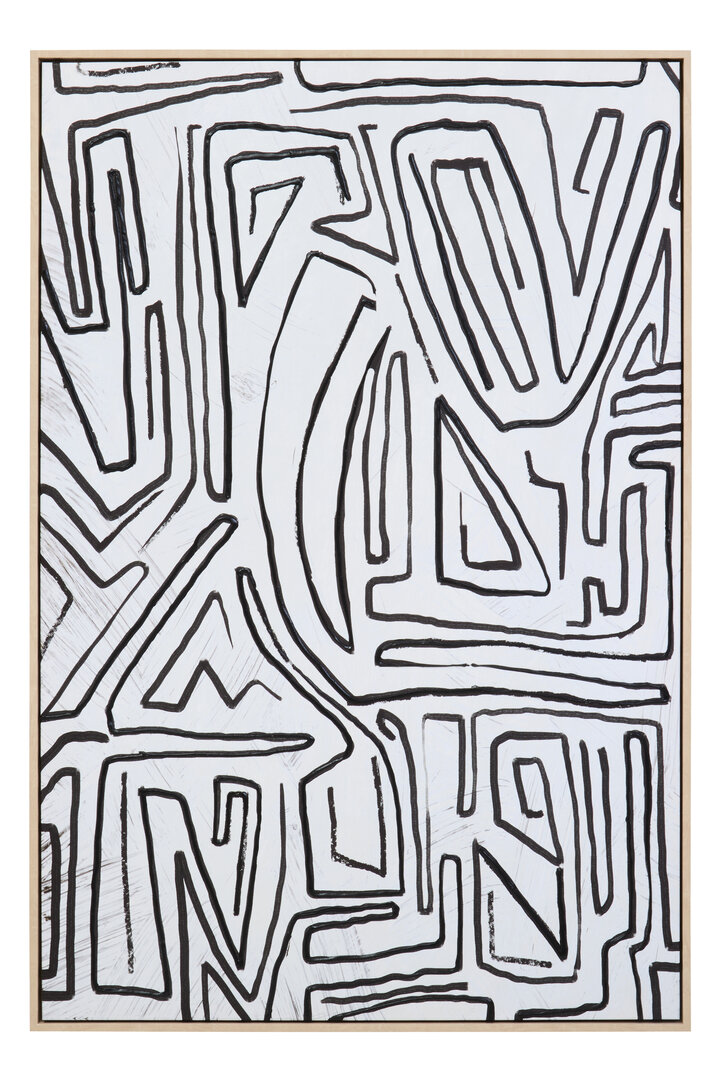 LENVRAE Abstract Textured Wall Art - Black and Cream