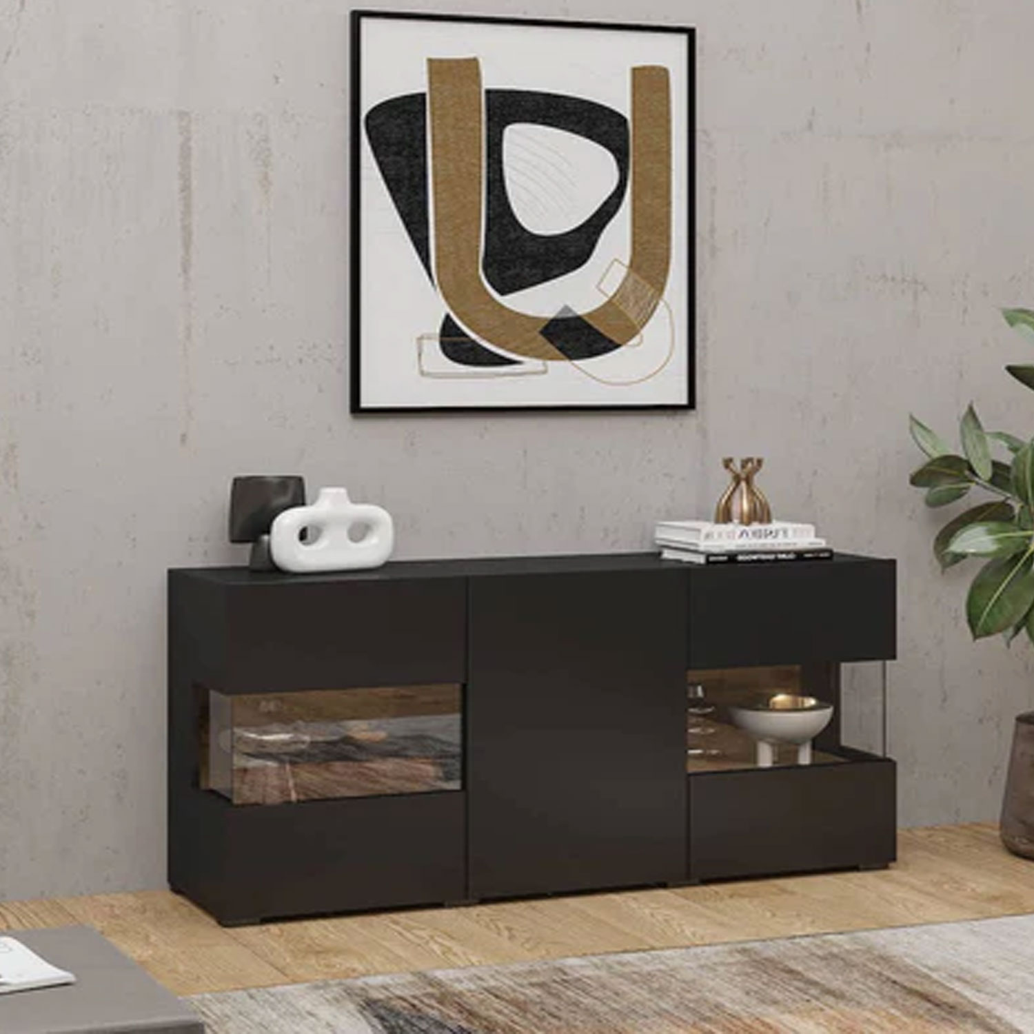 Astral Apex Sideboard with Partially Glazed Doors - Black