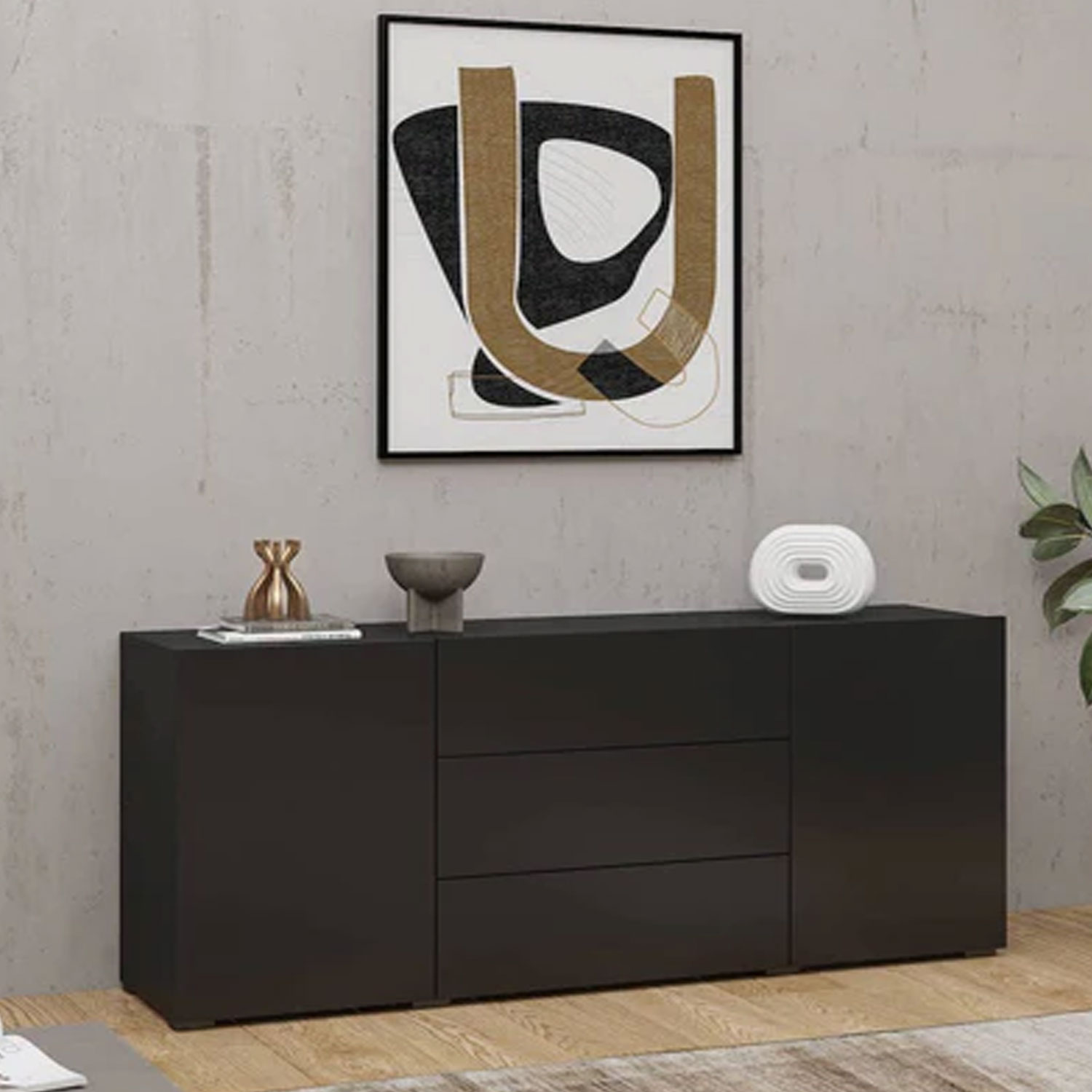 Astral Apex Sideboard with 3 Drawers and 2 Doors - Black