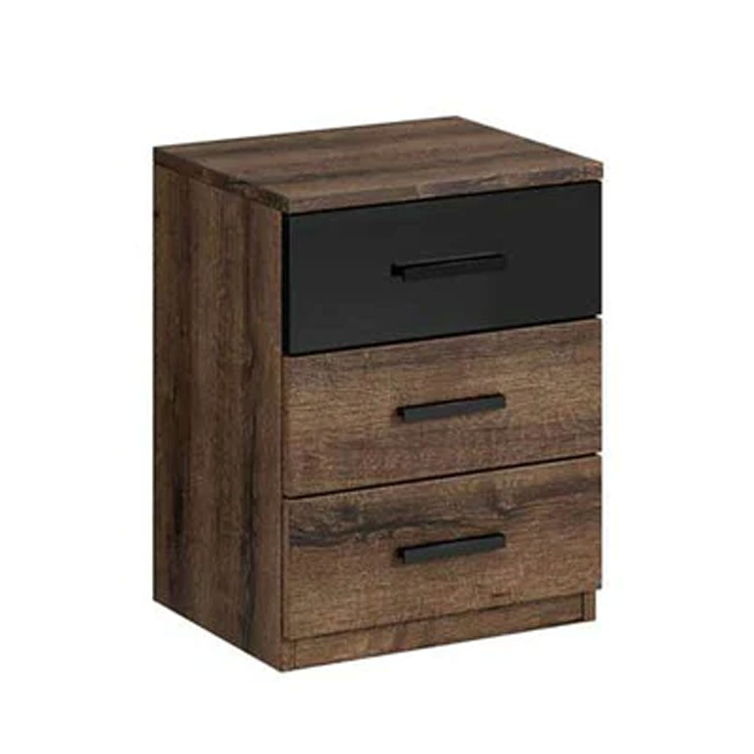 Bedside Table - ASTRO 3 Drawer Nightstand Black and Oak 47cm