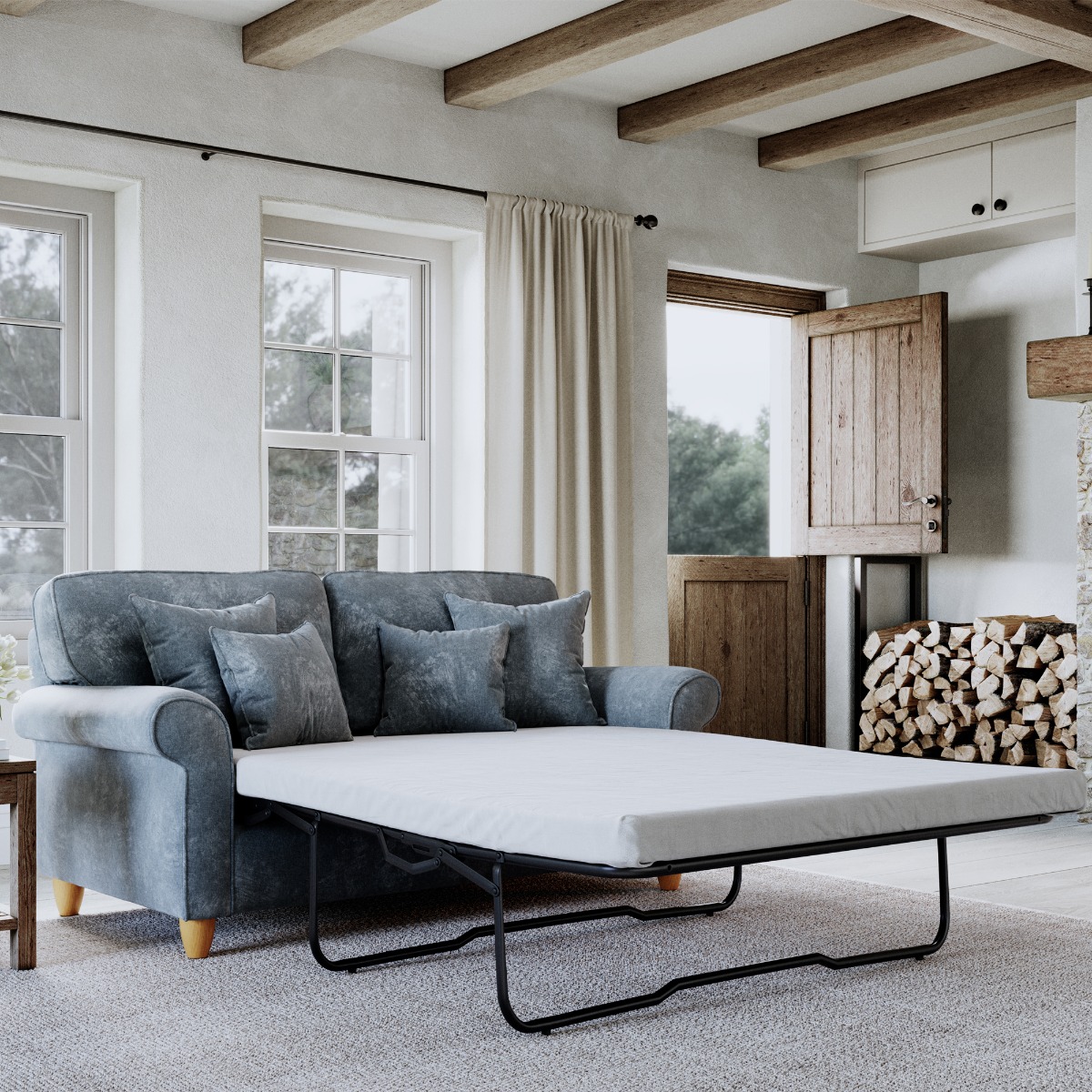 2 Seater Sofa Bed - COASTAL Fabric - Steel