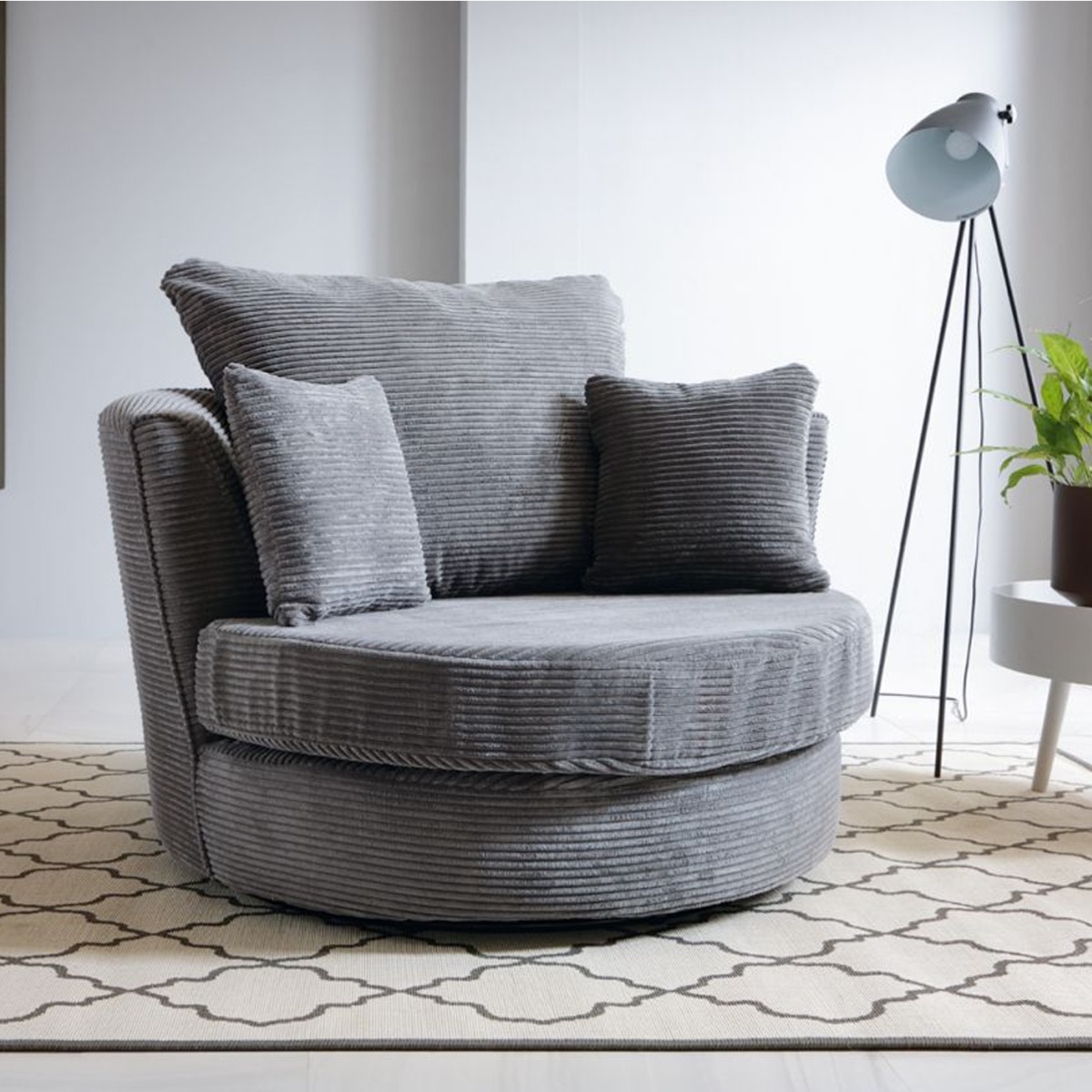 FERGASSON Jumbo Cord Swivel Chair - Grey