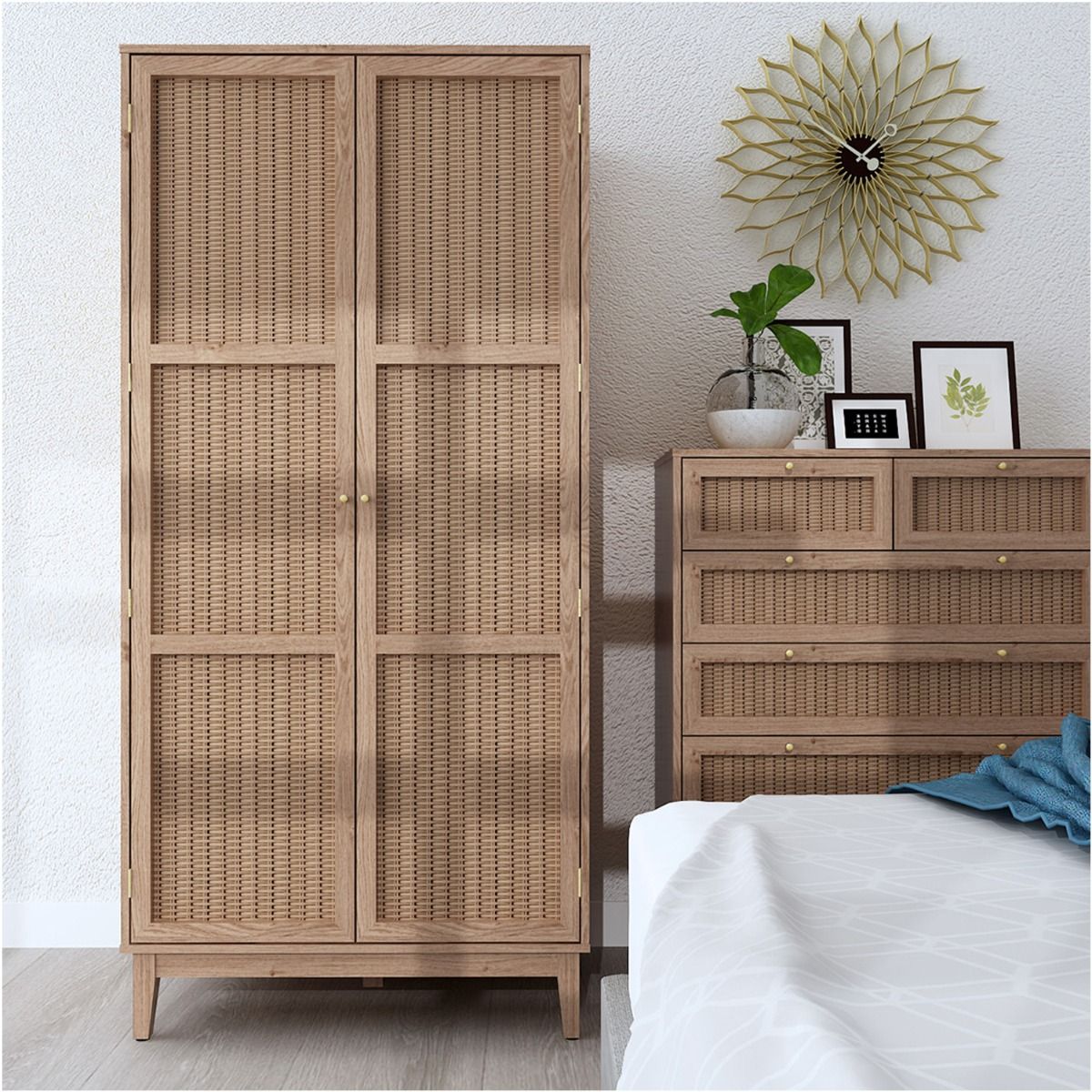 BATON 2 Door Rattan Wardrobe Natural - 85cm