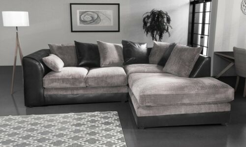 MESHA Jumbo Cord 4 Seater Corner Sofa - L Shaped - Right Hand Facing - Black and Grey