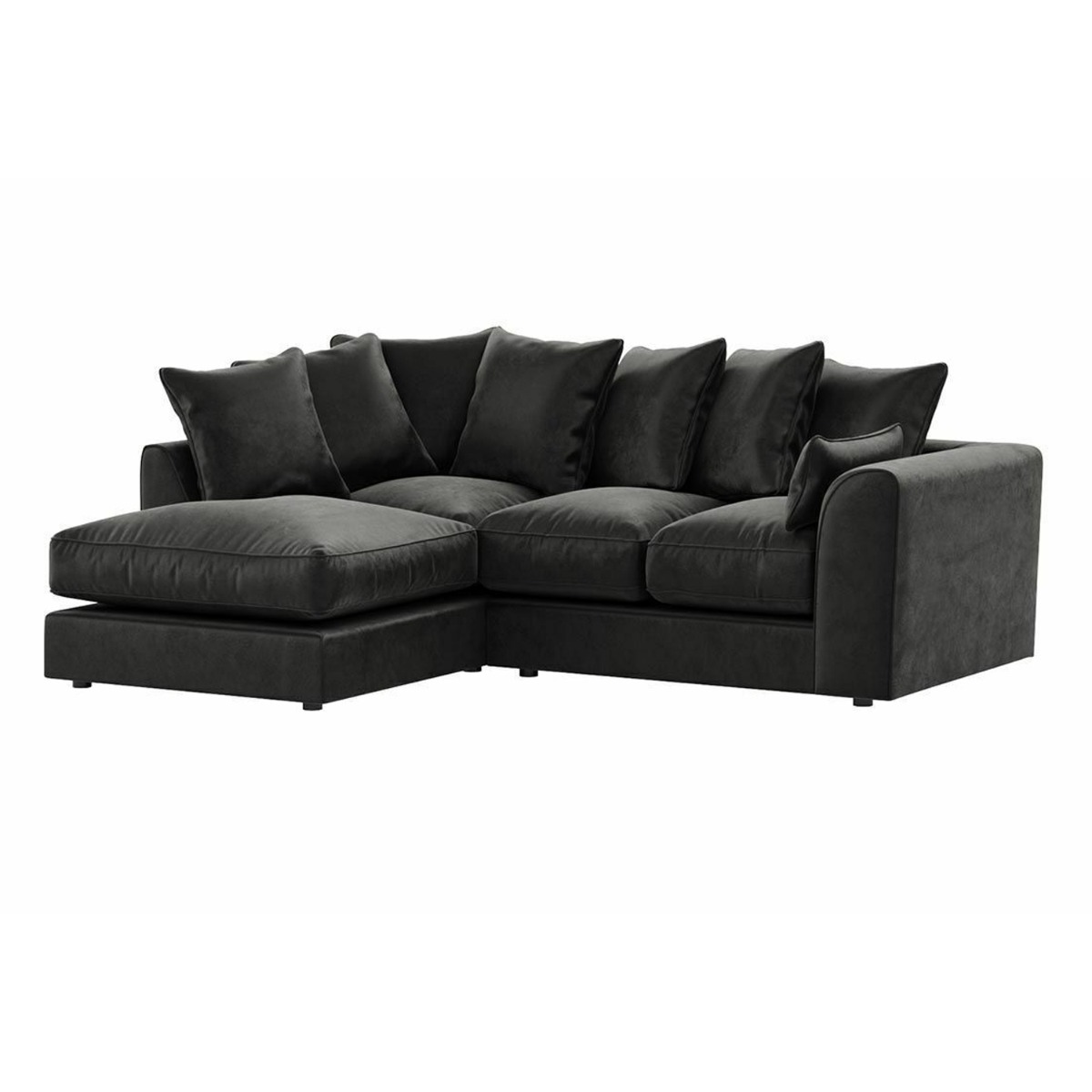 VOSTA Plush Velvet 4 Seater Corner Sofa - L Shaped - Left Hand Facing - Black