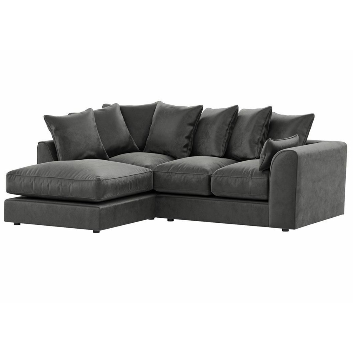 VOSTA Plush Velvet 4 Seater Corner Sofa - L Shaped - Left Hand Facing - Grey