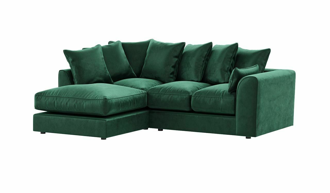 VOSTA Plush Velvet 4 Seater Corner Sofa - L Shaped - Left Hand Facing - Green