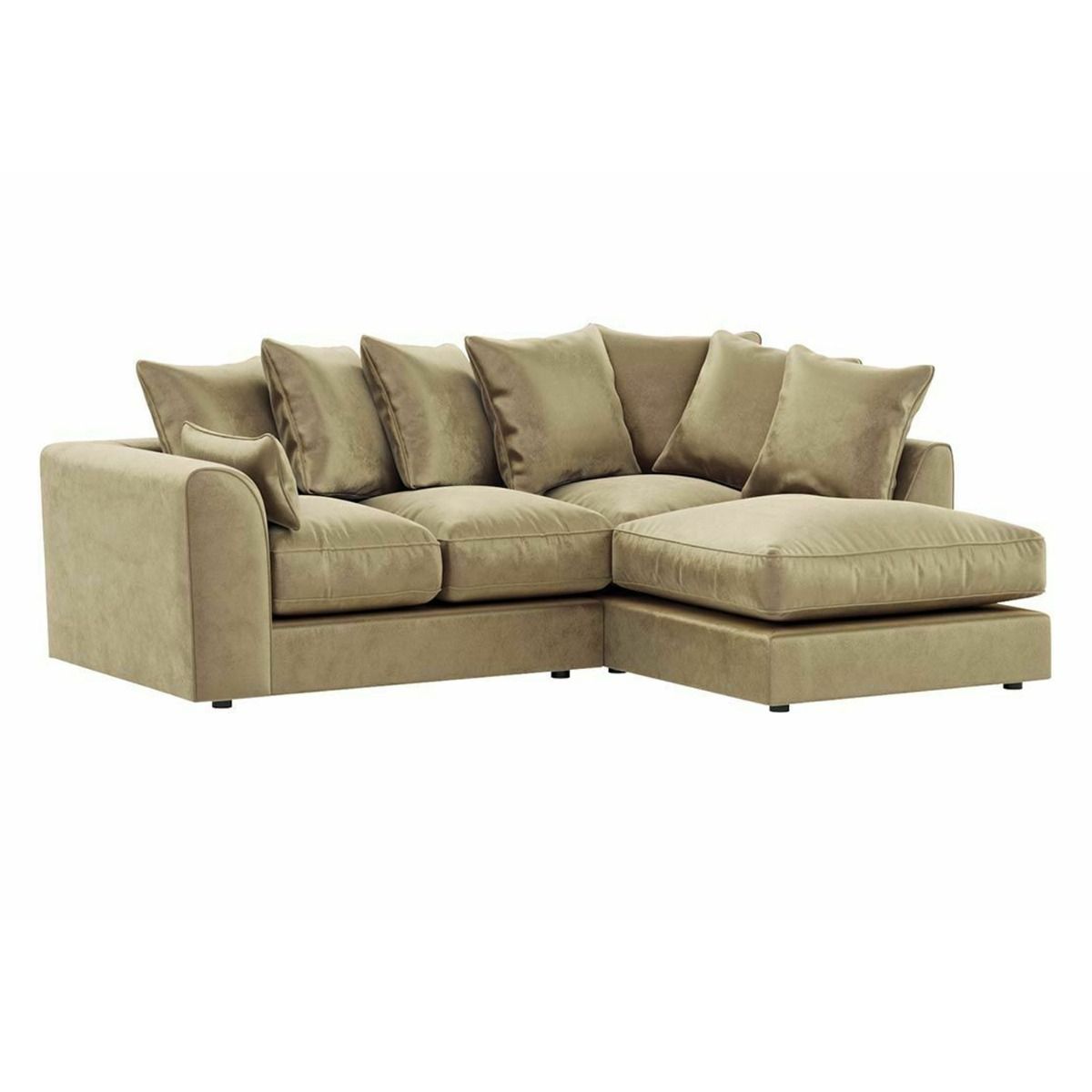VOSTA Plush Velvet 4 Seater Corner Sofa - L Shaped - Right Hand Facing - Beige