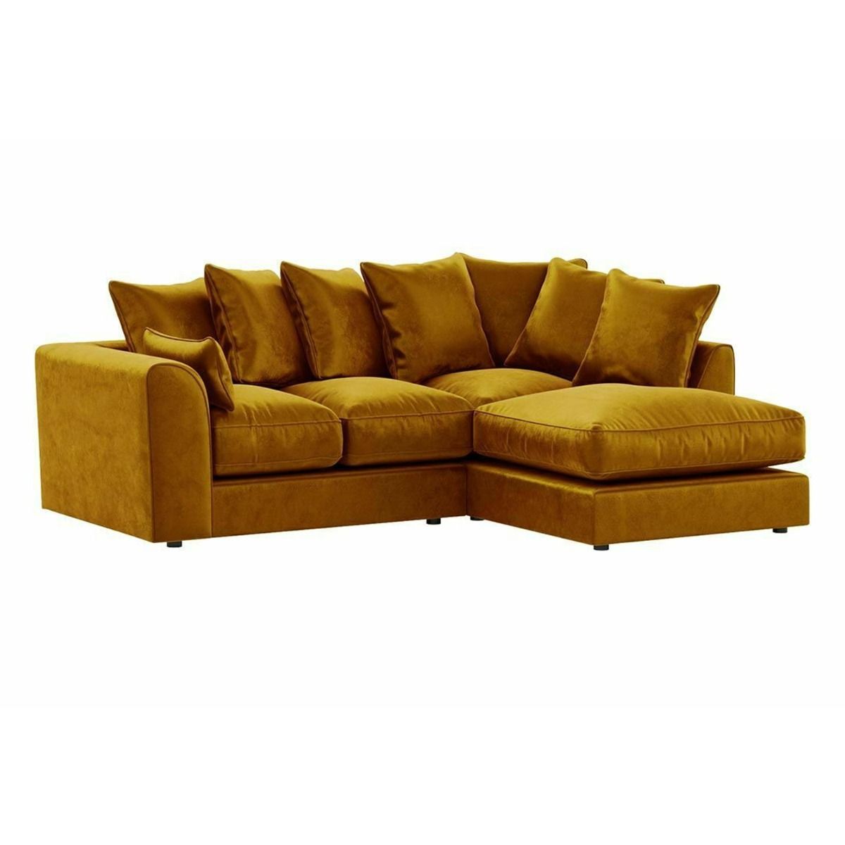 VOSTA Plush Velvet 4 Seater Corner Sofa - L Shaped - Right Hand Facing - Mustard