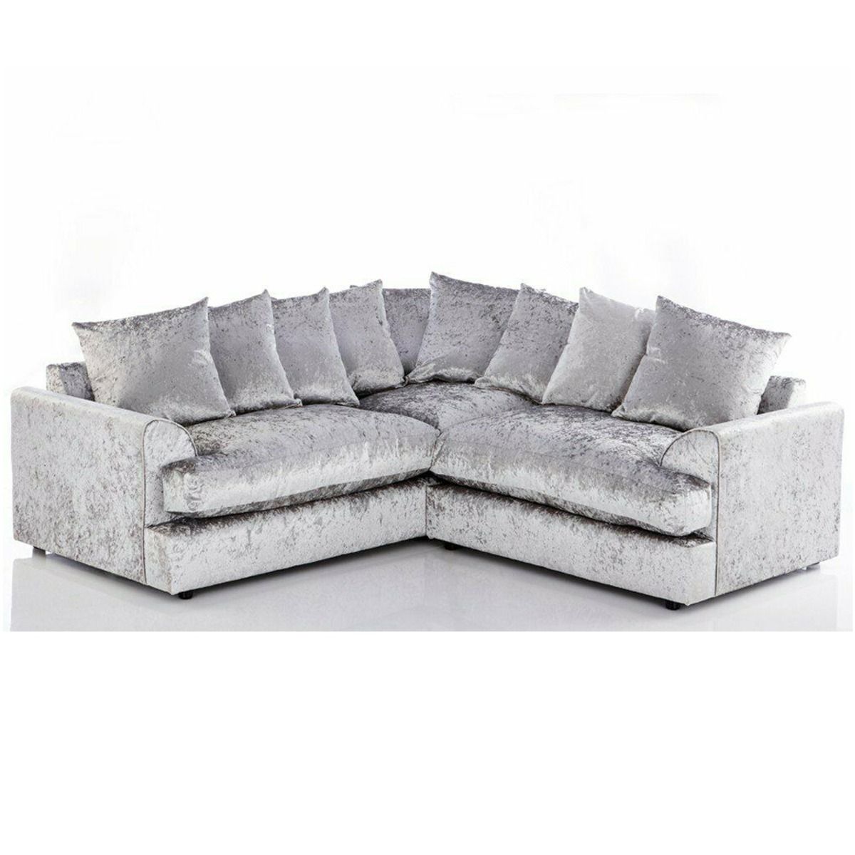 CRISP Crushed Velvet 5 Seater Scatterback Corner Sofa - L Shaped - Silver