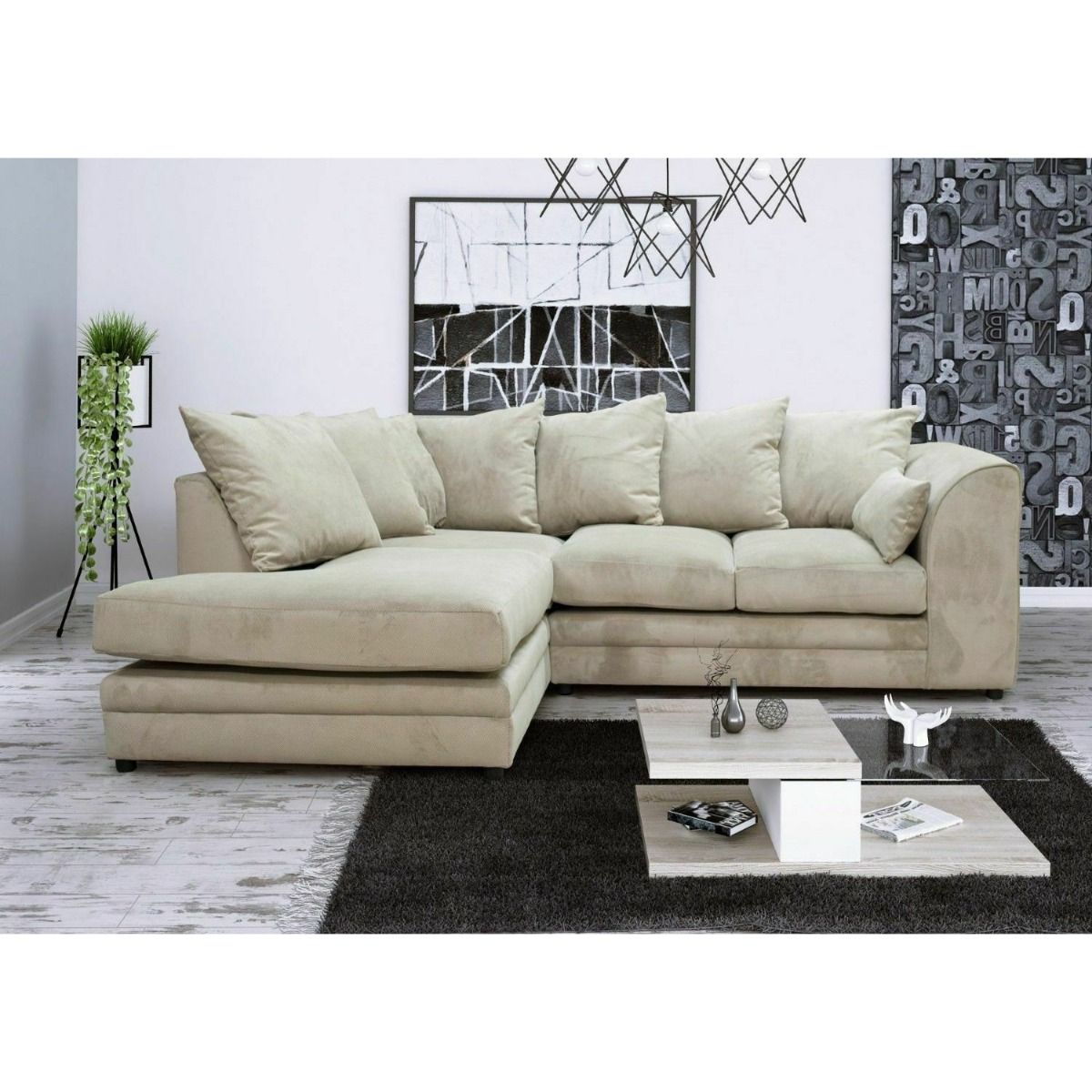 CASPER Fabric 4 Seater Corner Sofa - L Shaped - Left Hand Facing - Beige