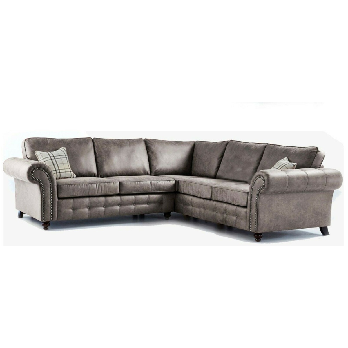 OAKLAND Leather Large 5 Seater Fullback Corner Sofa - L Shaped - Charcoal