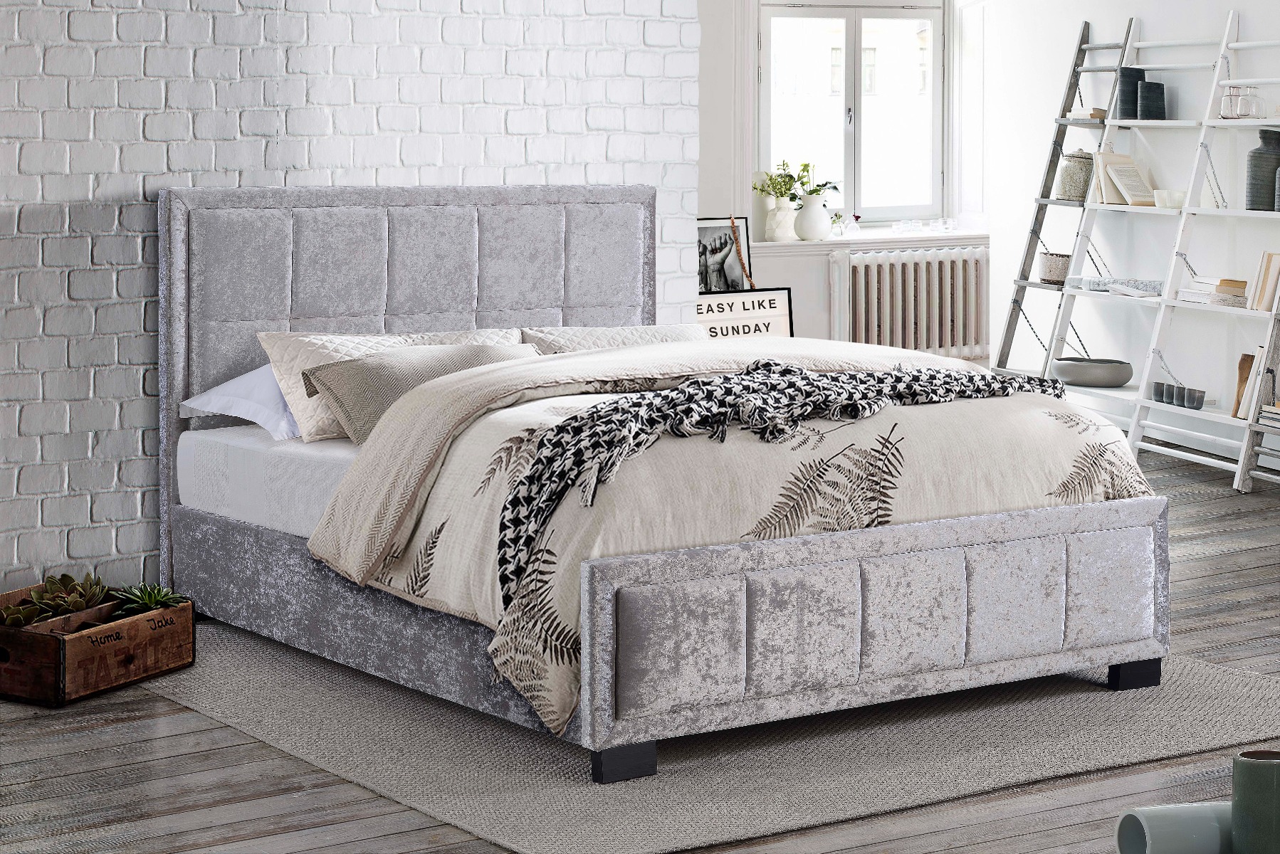 Birlea Hannover Steel Crushed Velvet Bed Frame - Kingsize 5ft