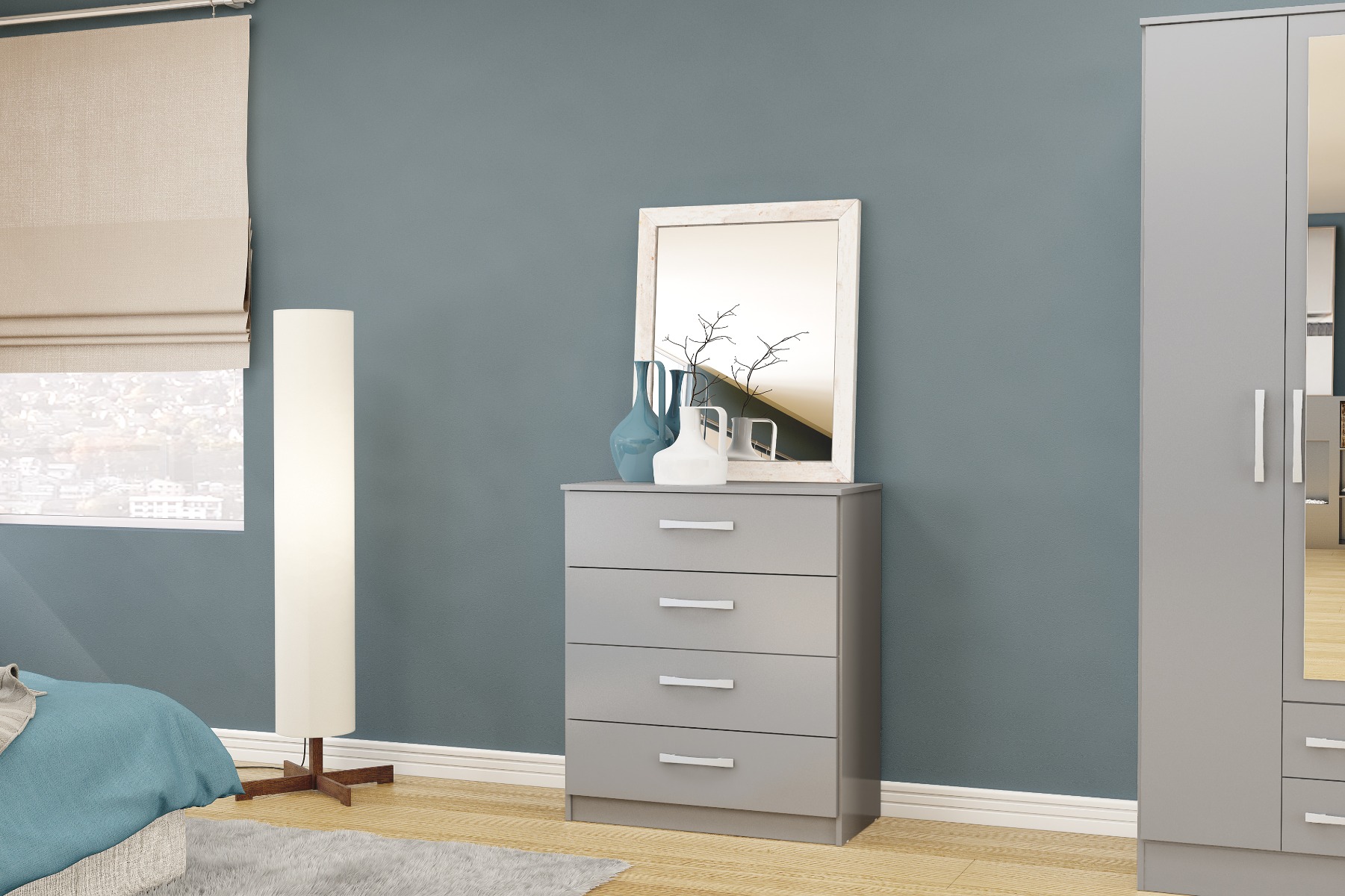 LYTHAM Grey Chest of Drawers - Medium-sized, 4 Drawers