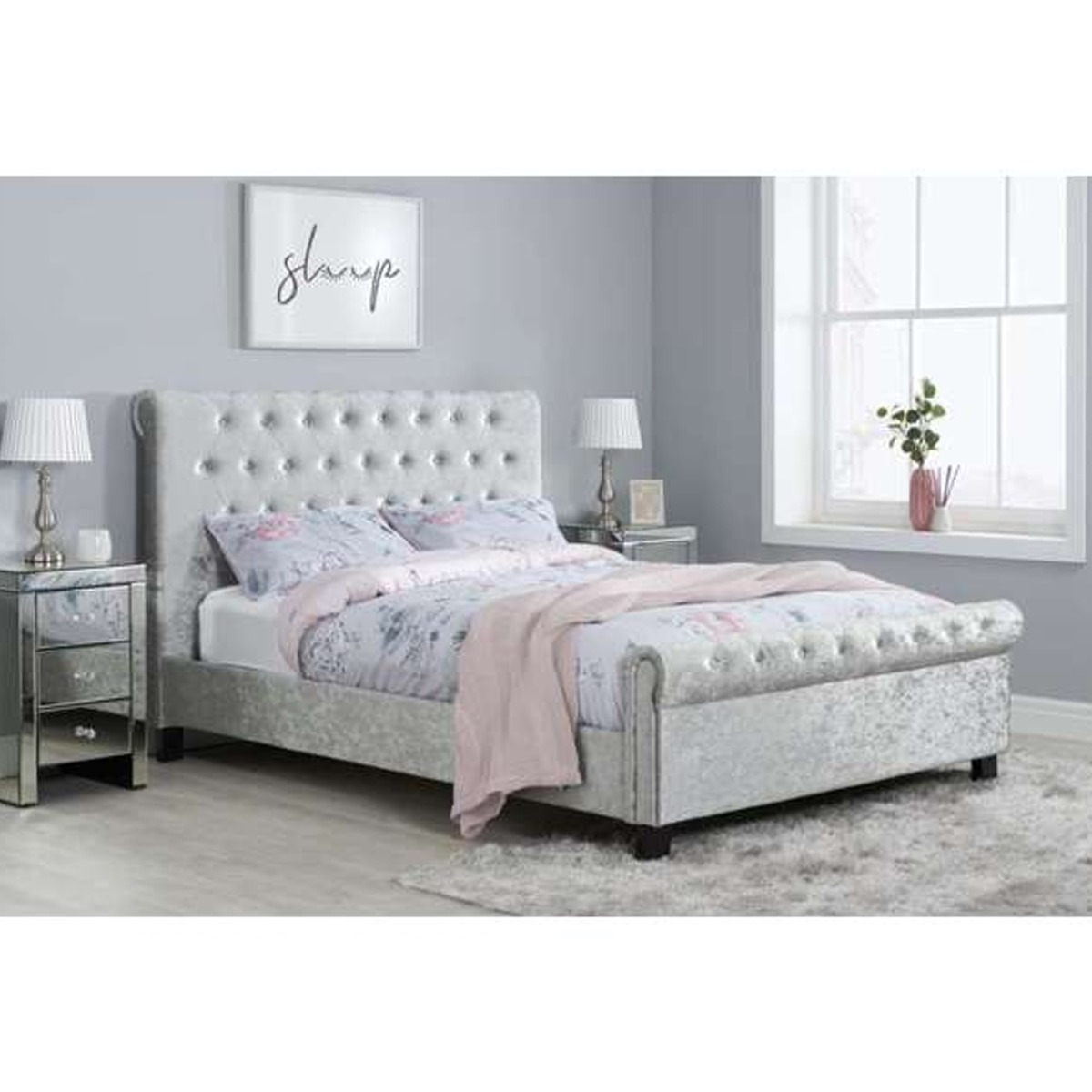 Sienna Upholstered Dark Feet Rolled Headboard Fabric Bed - Kingsize 5ft