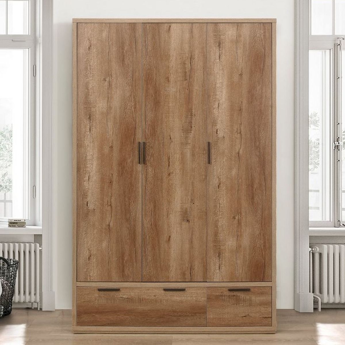 STROUD 3 Door Wardrobe with 2 Drawers Rustic Oak - 120cm