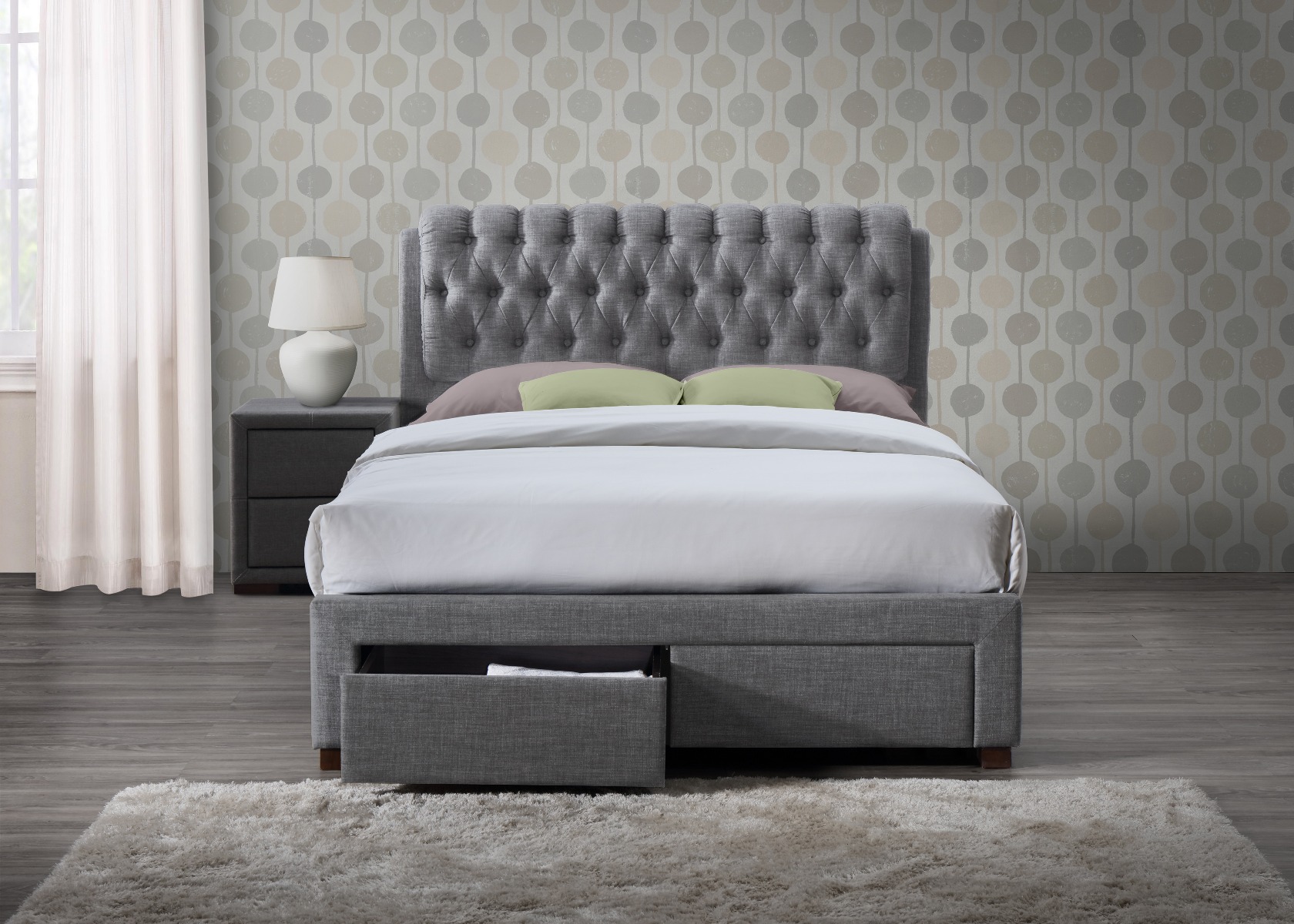 Birlea Valentino Grey Fabric 2 Drawer Storage Bed Frame - Kingsize 5ft