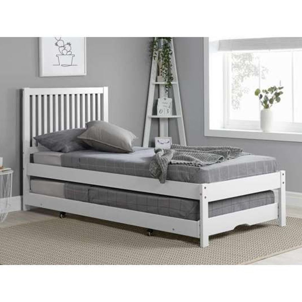 Buxton Sprung Slatted Bases Trundle Bed - White, Single 3ft