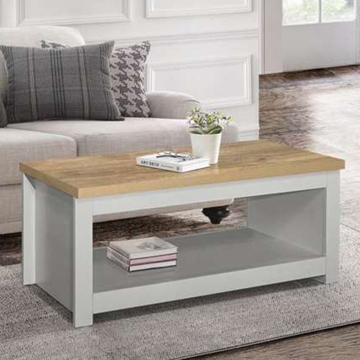 Classic Design Oak Top Coffee Table - Grey