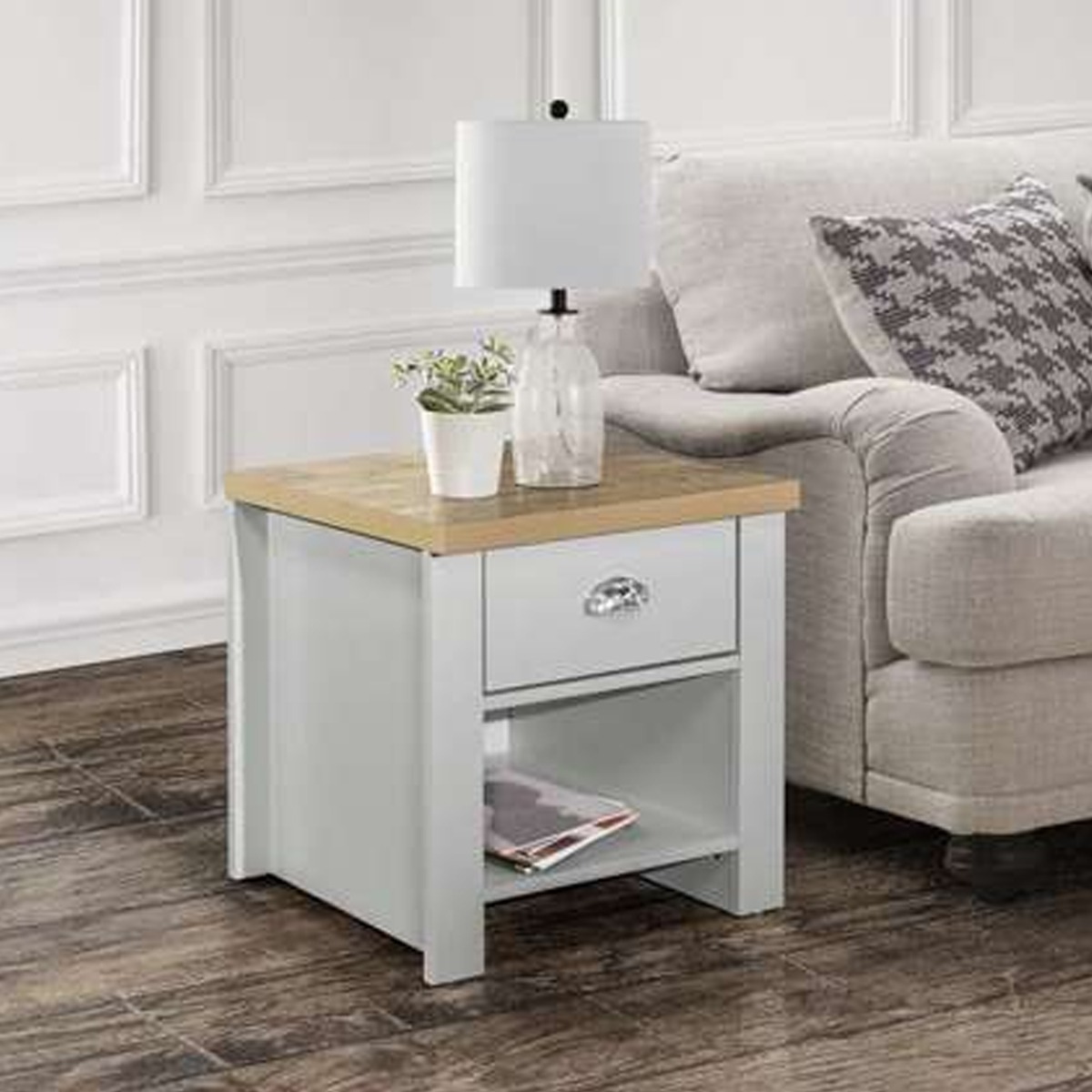 Bedside Table - CONTEMPORARY Nightstand Grey and Oak 44.6cm