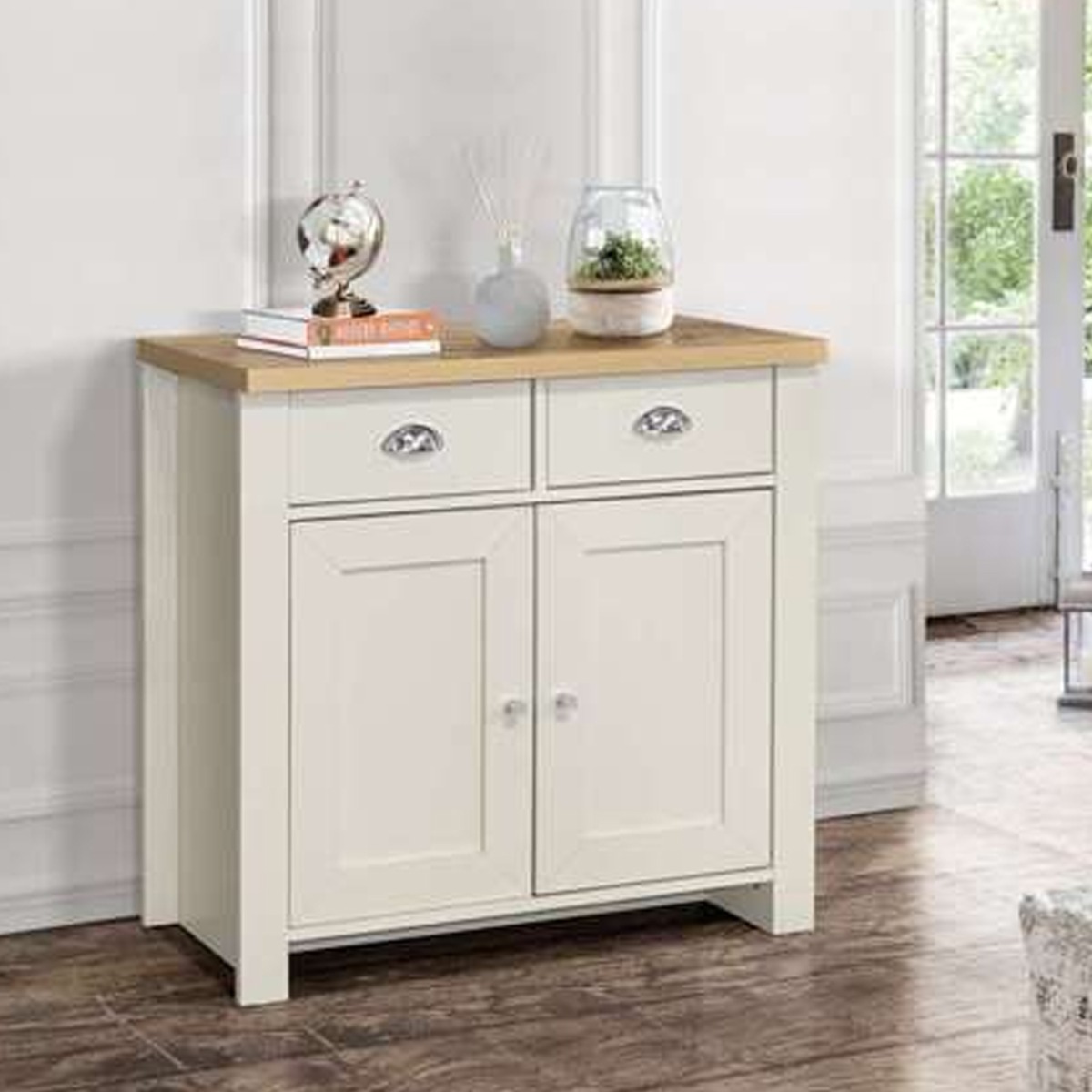 Contemporary Style Oak Top 2 Door Sideboard with 2 Drawers - Cream