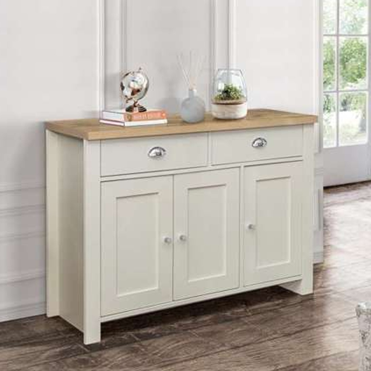 Contemporary Style Oak Top 3 Door Sideboard with 2 Drawers - Cream