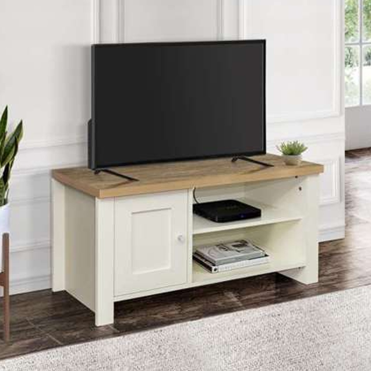 Modern Design Oak Top Single Door Corner Small Tv Table - Cream