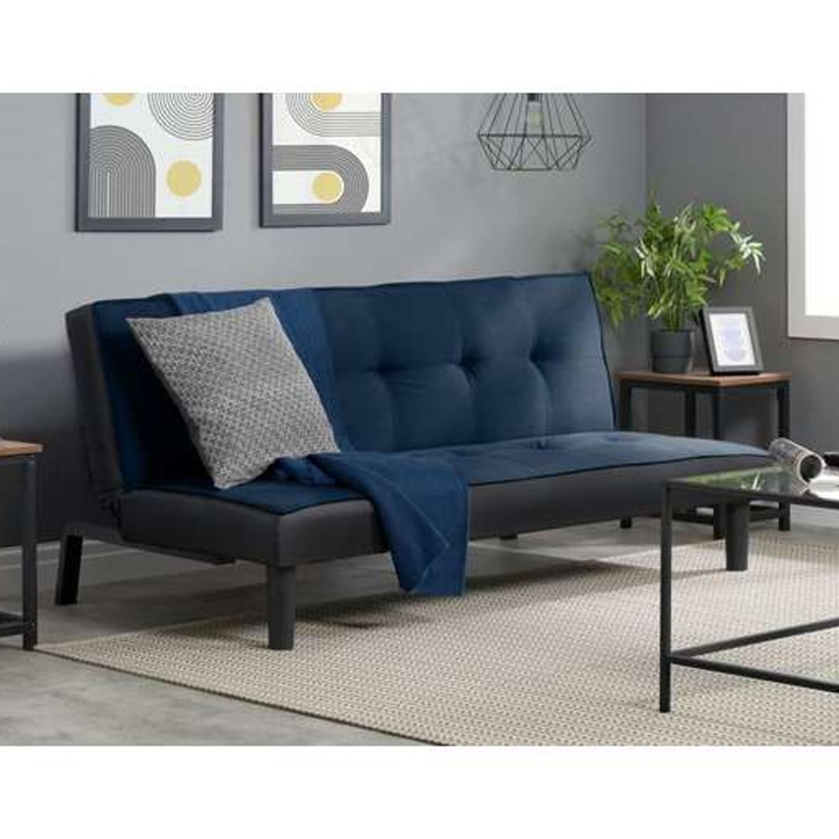 Stylish Upholstered Velvet Fabric Sofa Bed - Midnight Blue