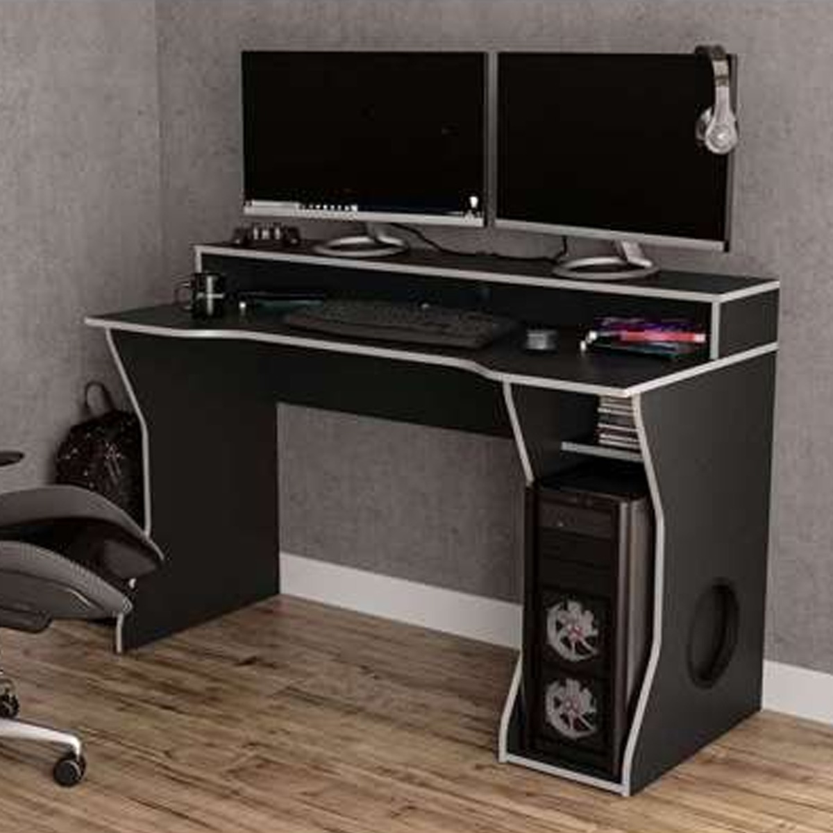 Ergonomic Enzo Gaming Computer Desk - Black with Silver