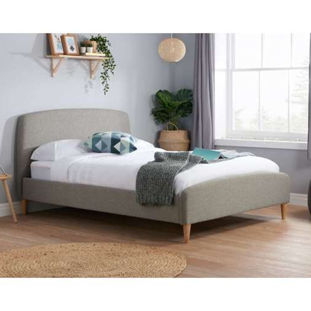Upholstered Gentle Curves Sprung Slatted Base Grey Bed - Small Double 4ft
